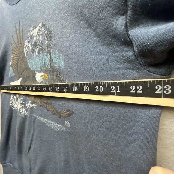 VINTAGE Eagle Sweatshirt Mens Large Blue Bald Made USA 90s Cotton Grove Designs - Picture 6 of 13